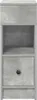 A close-up, front-facing view of a narrow, concrete-look nightstand with one drawer and two open shelves. Voir les images du produit