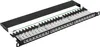 A network patch panel with multiple RJ45 ports and a grounding wire, shown from a slightly elevated diagonal angle against a white background. Produktbild-Vorschau