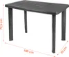 A dark gray plastic garden table with dimensions indicated by orange lines and text. Anteprima dell’immagine prodotto