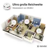 An isometric view of an apartment layout with multiple X-Sense smoke detectors placed in different rooms, illustrating their coverage. Produktbild-Vorschau