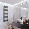 A modern bathroom setting with a black towel warmer, a white sink, and a black vanity. Anteprima dell’immagine prodotto