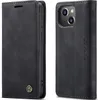 A black flip phone case for an iPhone 14 is shown from two angles. Produktbild-Vorschau