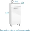 A white bathroom vanity with a sink and faucet, with dimensions indicated by text. Podgląd zdjęcia produktu