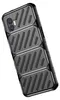 A black phone case with a textured pattern is shown against a white background. Produktbild-Vorschau