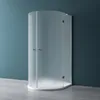 A frosted glass shower enclosure with a white base, set against a teal wall and a concrete floor. Produktbild-Vorschau