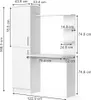 A diagram showing the dimensions of a white desk with shelving. Produktbild-Vorschau