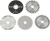 A collection of five circular saw blades of various types and sizes, arranged on a white background. Produktbild-Vorschau
