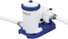 A white and blue swimming pool filter pump is shown against a white background. Voir les images du produit