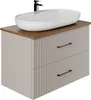 A modern bathroom vanity with a countertop basin and faucet. Produktbild-Vorschau