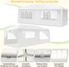 A collage of images showing a white party tent from different angles and close-ups of its features. Podgląd zdjęcia produktu