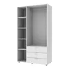 A white wardrobe with shelves and drawers against a white background. Produktbild-Vorschau