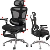 A black ergonomic office chair is shown from two different angles against a white background. The chair has numbered callouts pointing to various features. Náhled obrázku produktu