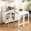 A white sideboard with a drop-leaf table extension, a chair, and kitchen items in a bright room. Produktbild-Vorschau