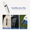 A collage of images showcasing the dual-direction clip feature of a flashlight in different carrying scenarios. Produktbild-Vorschau