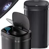 A black sensor trash can with its lid open, showing the interior and a blue wifi symbol on the lid. Another identical trash can is visible in the background. Náhled obrázku produktu