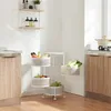 A kitchen scene with a white rolling cart filled with fruits and vegetables, next to kitchen cabinets and shelves with bottles and a plant. Anteprima dell’immagine prodotto