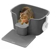 A cat is in a large gray litter box with a scoop and a mat. Produktbild-Vorschau