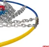 A close-up view of snow chains, showing the metal links and colored plastic or rubber tubing. Podgląd zdjęcia produktu