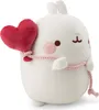 A white plush toy bunny holding a red heart-shaped balloon. Produktbild-Vorschau