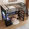 A loft bed with a desk and storage stairs in a bedroom setting. Voir les images du produit