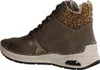 A side view of a brown high-top sneaker with leopard print accents. Produktbild-Vorschau