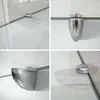 A collage of four close-up images showing different angles of a modern, minimalist shelf bracket, likely made of metal, supporting a glass shelf. The background is clean and white, emphasizing the product's design. Produktbild-Vorschau