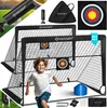 A collage of images showing a soccer goal set for children, including accessories like cones, a target, a bag, and a pump. Produktbild-Vorschau