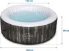 An inflatable hot tub filled with water, with dimensions indicated. Produktbild-Vorschau