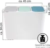 A white recycling bin with three compartments, showing dimensions and weight. Náhľad obrázku produktu