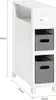 A white narrow storage unit with two gray fabric baskets, shown with dimensions indicated. Náhled obrázku produktu
