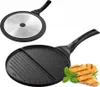 A collage showing the top and bottom views of a grill pan, with a close-up of grilled chicken. Produktbild-Vorschau