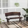 A wooden park bench sits on a wooden deck on a porch, with plants in the background. Náhled obrázku produktu