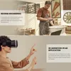 A split image showing a man using a 3D scanner in a workshop and a person using a VR headset. Produktbild-Vorschau