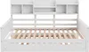 A white wooden daybed with a built-in shelf unit at the headboard, shown from the front. Náhled obrázku produktu