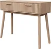 A light brown wooden console table with two drawers and four legs, presented against a white background. Produktbild-Vorschau
