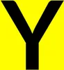 A large black letter 'Y' is displayed prominently on a bright yellow background. Produktbild-Vorschau