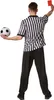 A person dressed as a soccer referee holding a soccer ball and a red card. Produktbild-Vorschau