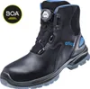 A black work boot with blue accents and a BOA lacing system. Náhled obrázku produktu