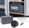 A safe is shown inside a cabinet, with a separate view of the safe's base and mounting hardware. Produktbild-Vorschau