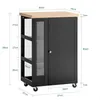 A diagram showing the dimensions of a black kitchen cart with a wooden top. Produktbild-Vorschau