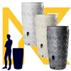 Three rain barrels in different colors are displayed next to a silhouette of a person and a silhouette of a planter. A large yellow 'N' shape is in the background. Náhled obrázku produktu