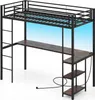 COSTWAY loft łóżko piętrowe 90x200cm z biurkiem, diodami Podgląd zdjęcia produktu 1