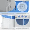 A collage of four close-up images showcasing different features of a mini washing machine. Produktbild-Vorschau