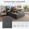 A bed with its storage compartment open, showcasing its features and material. Produktbild-Vorschau