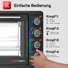 Close-up of the control panel of a black mini oven, with a hand adjusting a dial. Produktbild-Vorschau