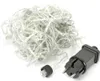 A tangled string of clear LED lights with a black power adapter and a clear connector on a white background. Produktbild-Vorschau