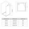 Diagrams and a table showing dimensions for a shower enclosure. Produktbild-Vorschau