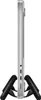 A side view of a silver laptop stand with black supports. Produktbild-Vorschau