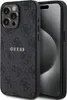 A close-up, angled view of a black iPhone case with a repeating Guess logo pattern and a circular MagSafe charging indicator. Náhľad obrázku produktu