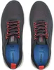 A top-down view of a pair of grey Geox sneakers with red laces. Produktbild-Vorschau